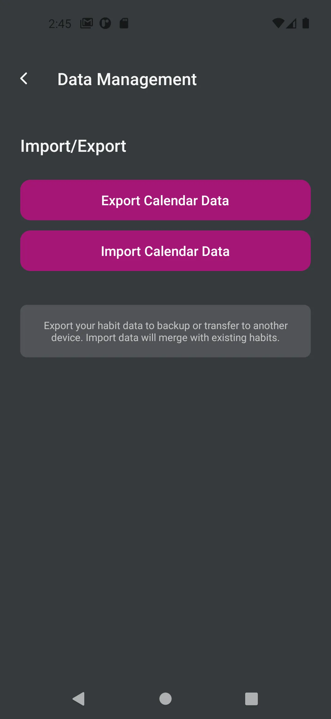 Import/Export Screen