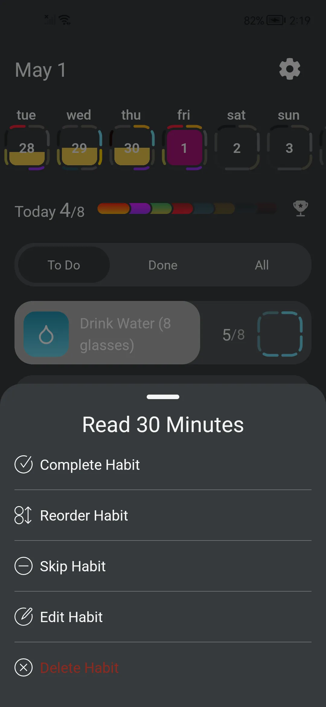 Habit Options Menu